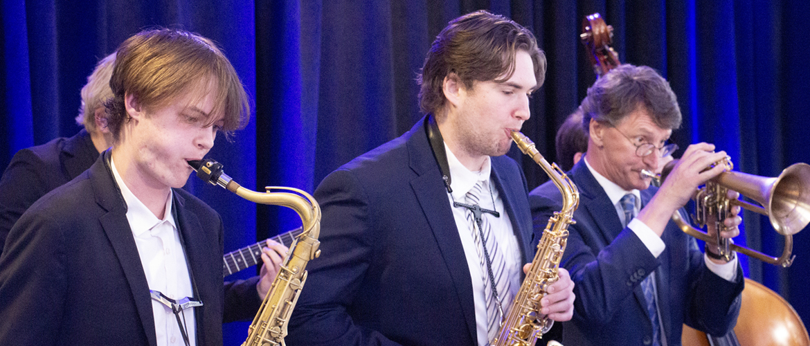 Members of a MTSU Jazz trio play during an event in 2026.